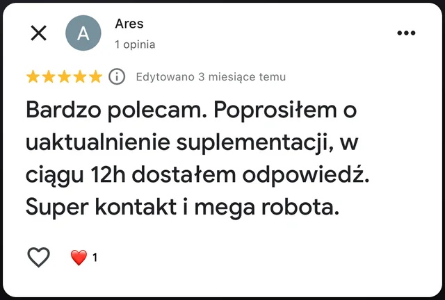 Opinia w Google